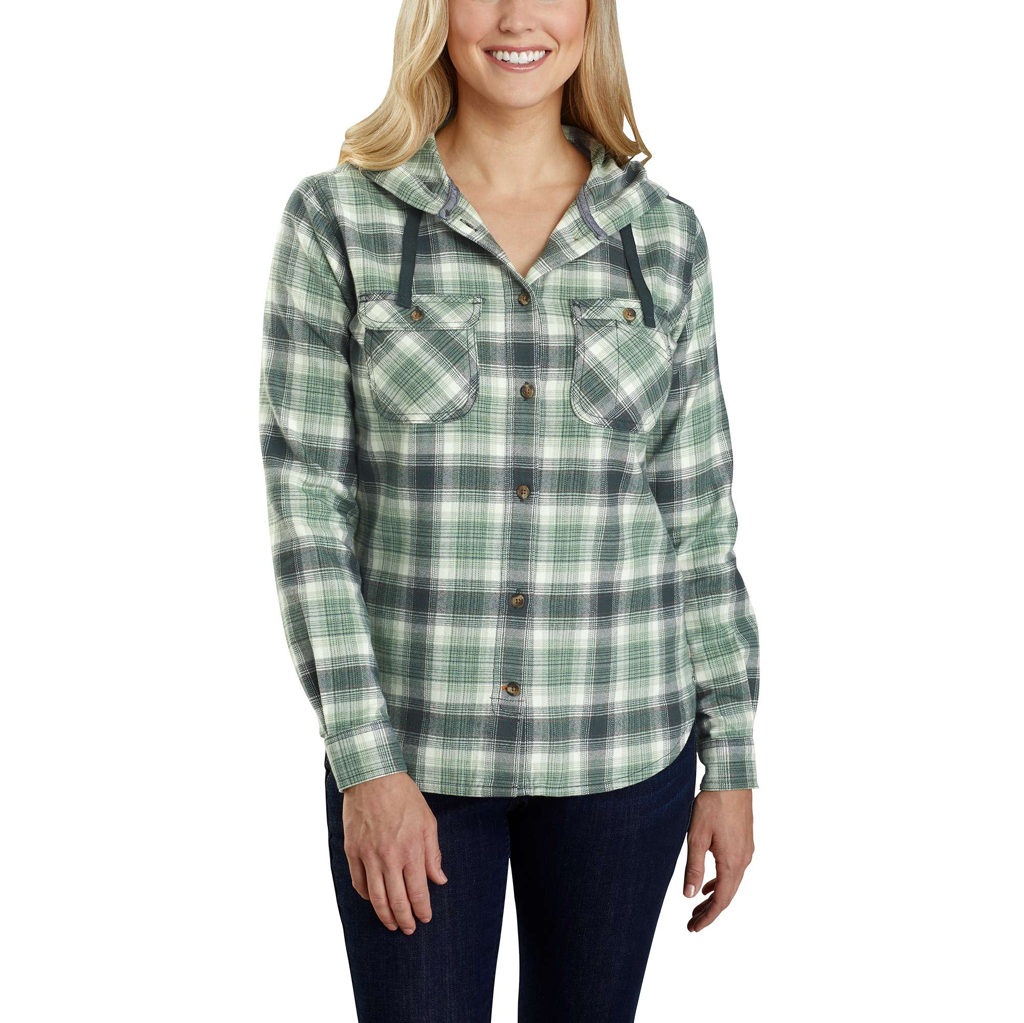 CarharttĀ® Relaxed Fit Flannel Hooded Plaid Shirt