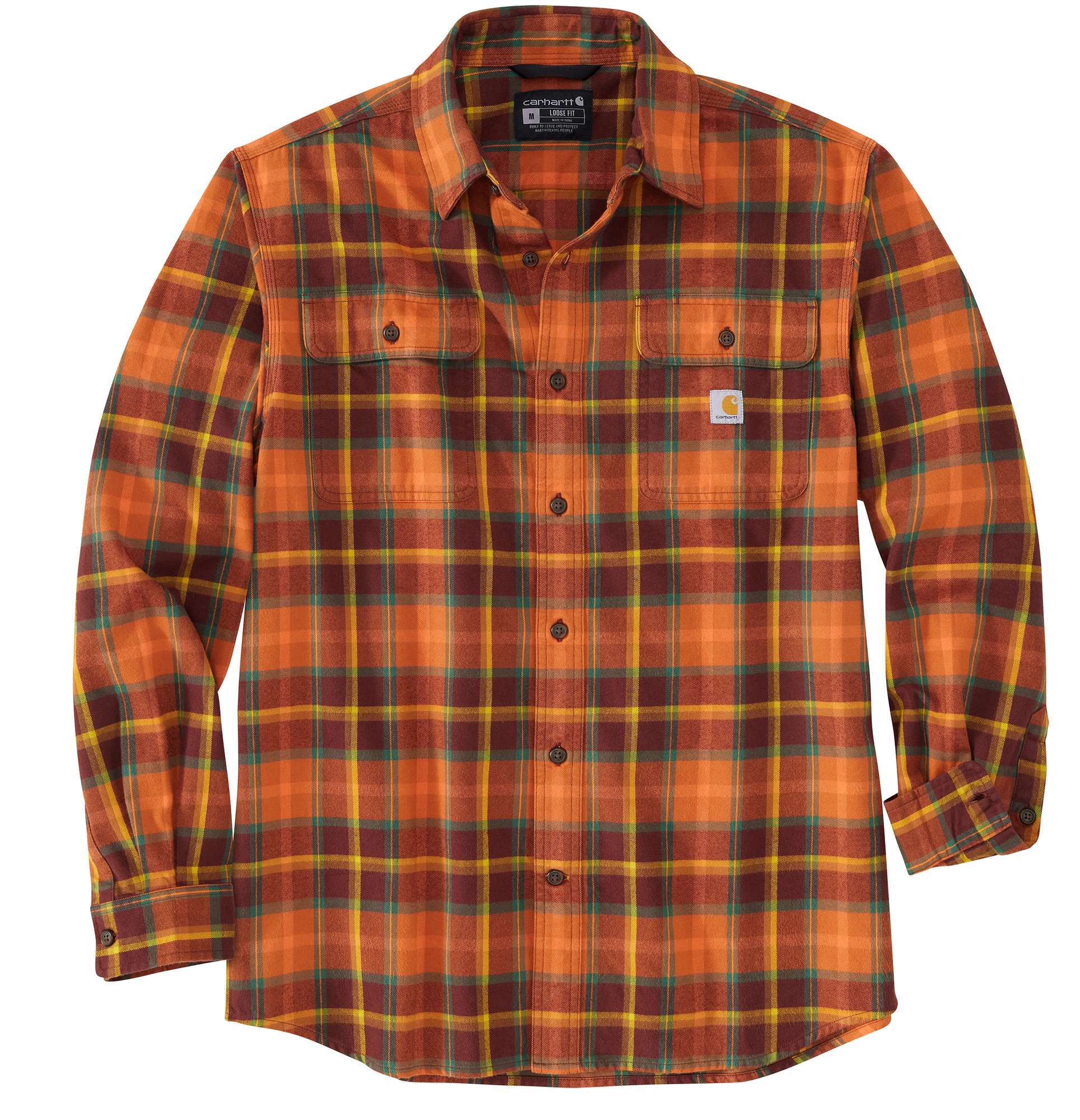 Loose Fit Heavyweight Flannel Long-Sleeve Plaid Shirt