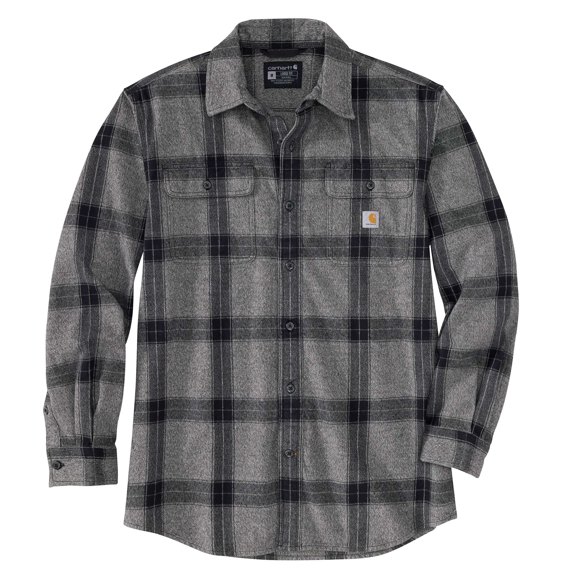 Loose Fit Heavyweight Flannel Long-Sleeve Plaid Shirt