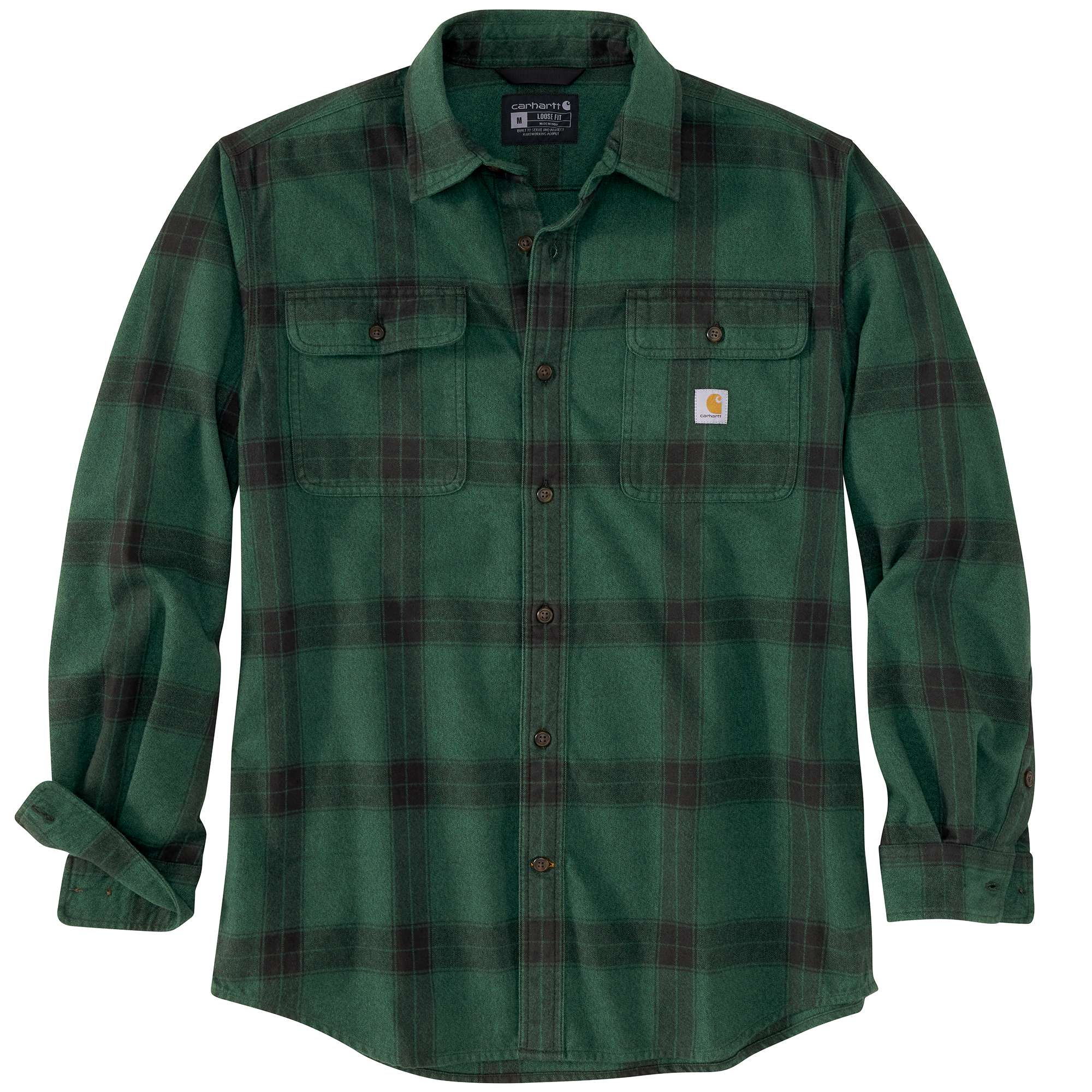 Loose Fit Heavyweight Flannel Long-Sleeve Plaid Shirt