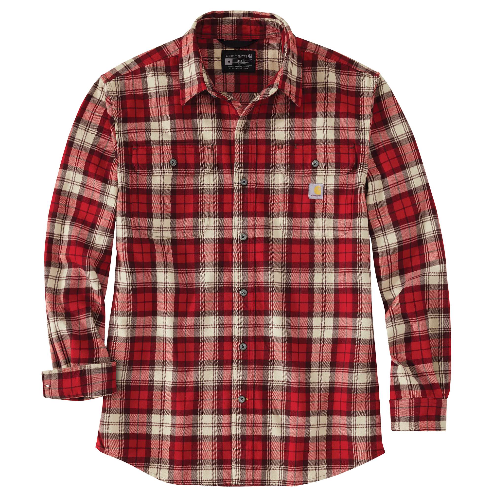 Loose Fit Heavyweight Flannel Long-Sleeve Plaid Shirt