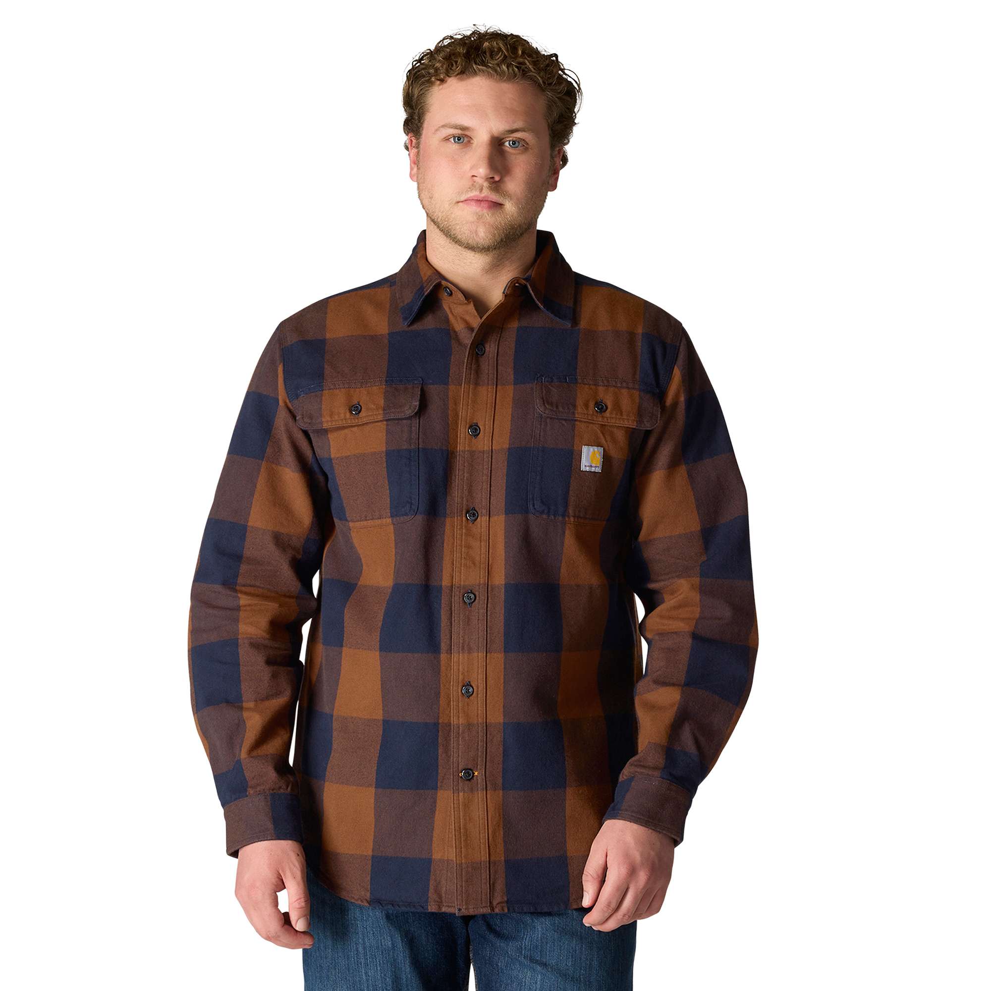 Loose Fit Heavyweight Flannel Long-Sleeve Plaid Shirt