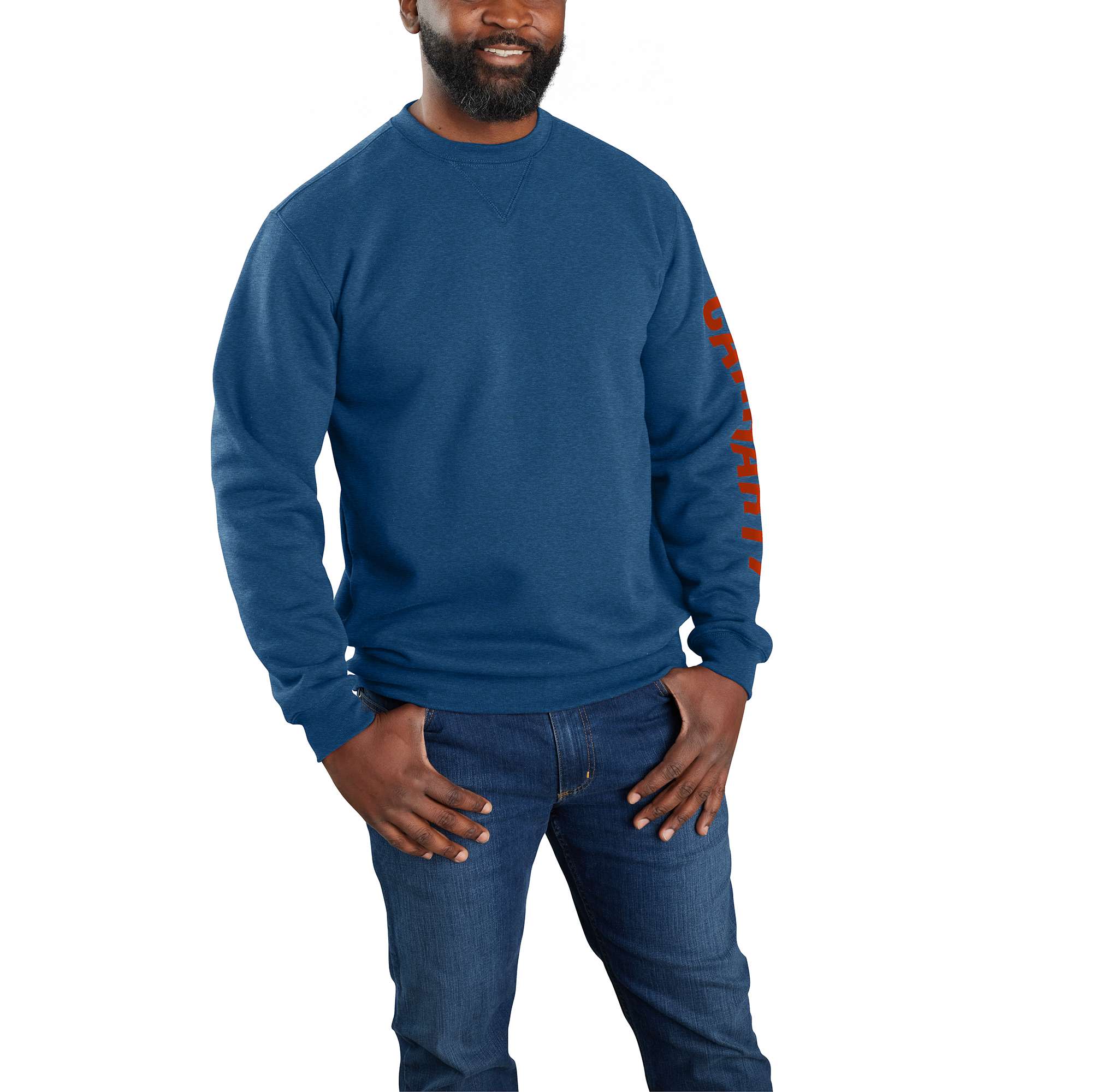 Loose Fit Midweight Crewneck Logo Sleeve Graphic Sweatshirt