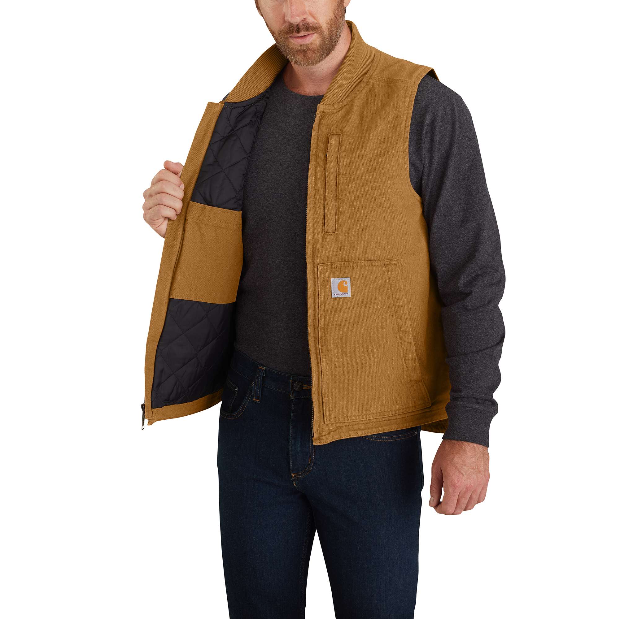 Loose Fit Washed Duck Insulated Rib Collar Vest - Image 4