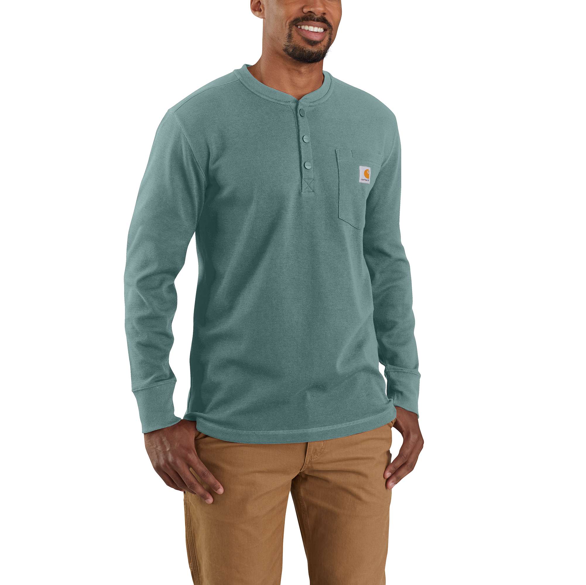 Relaxed Fit Heavyweight Long-Sleeve Henley Pocket Thermal Shirt