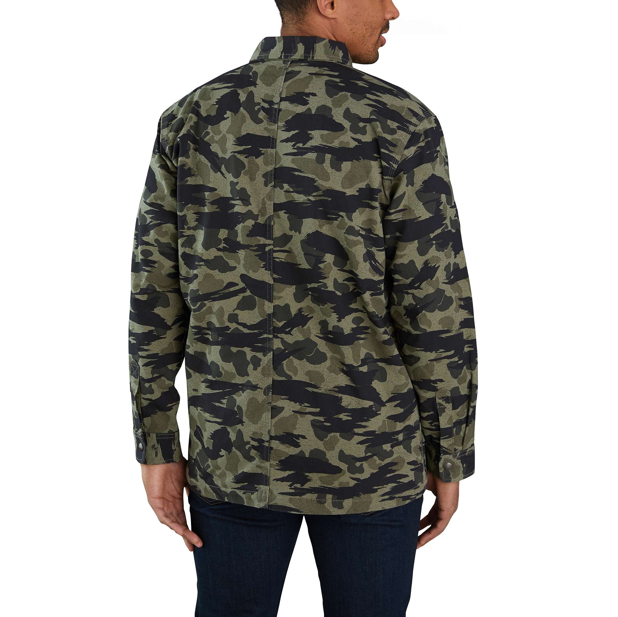 Rugged Flex® Relaxed Fit Canvas Fleece-Lined Snap-Front Camo Shirt Jac - Image 2