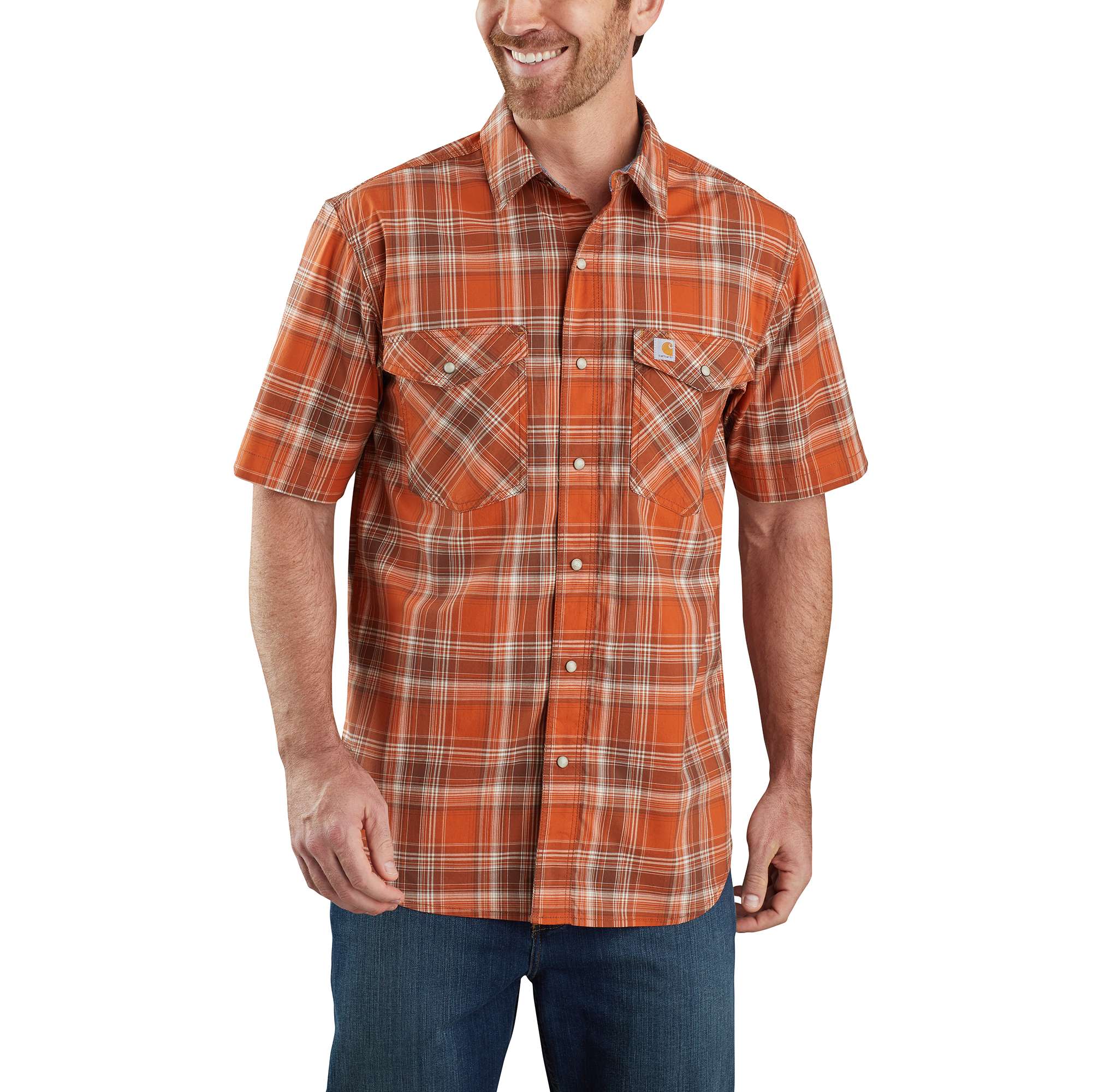 Rugged Flex® Relaxed Fit Lightweight Short-Sleeve Snap-Front Plaid Shirt