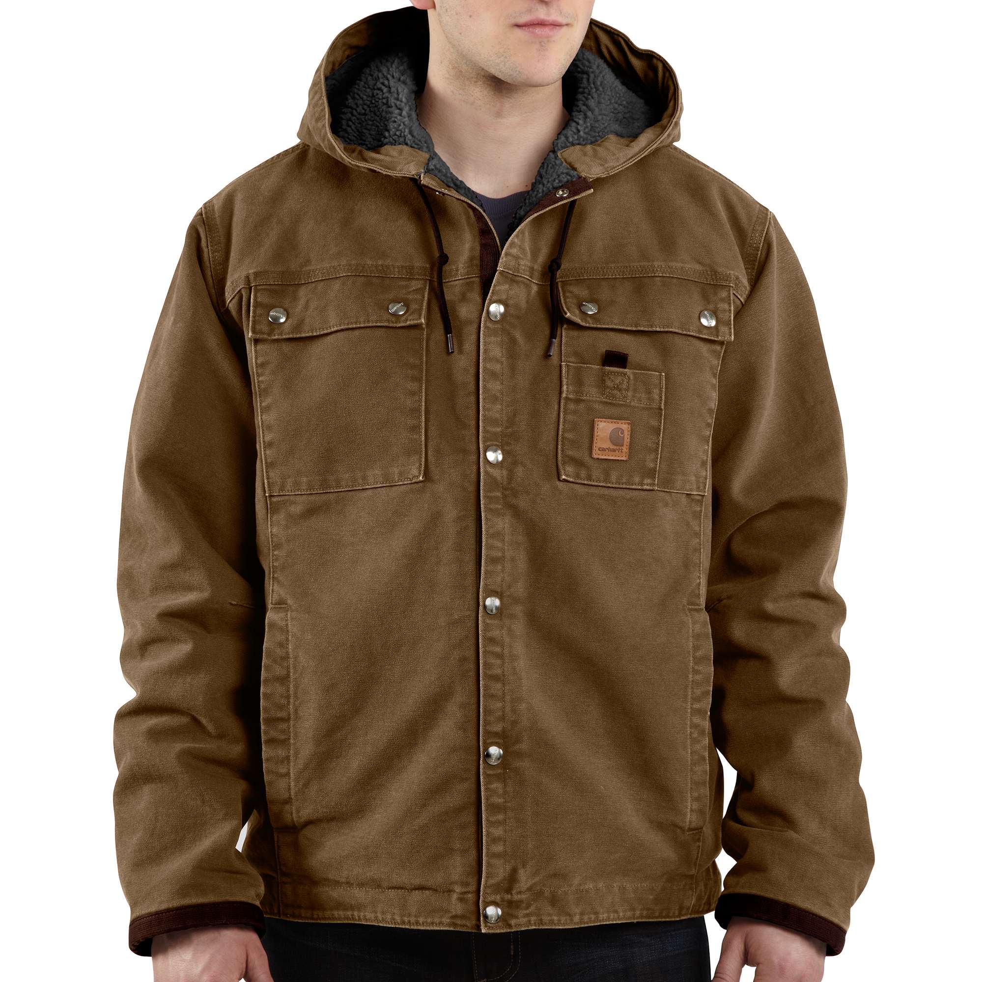 Sandstone Hooded Multi-Pocket Jacket/Sherpa Lined