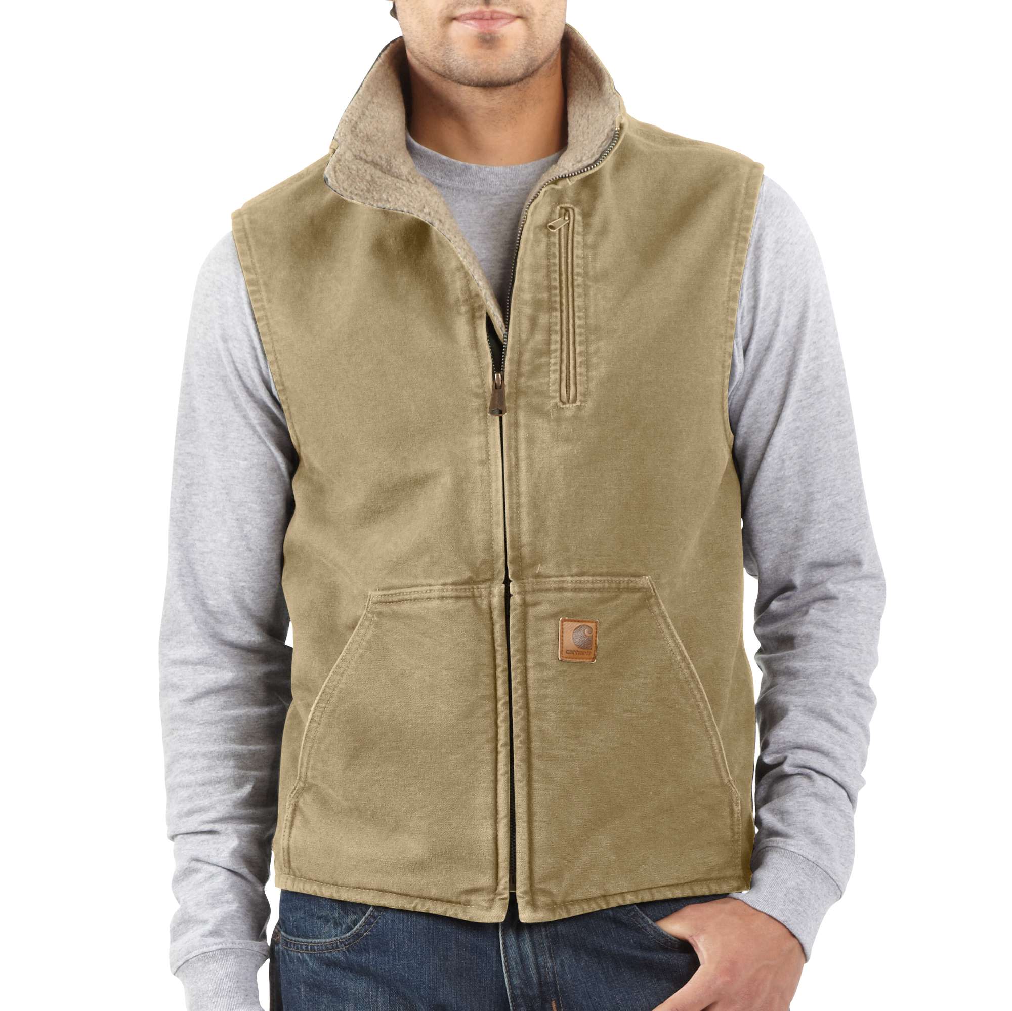 Sandstone Sherpa-Lined Mock-Neck Vest
