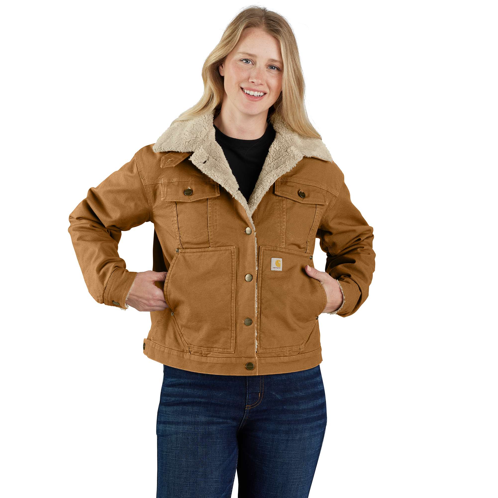 Women's Rugged Flex® Loose Fit Canvas Sherpa-Lined Jacket - 2 Warmer Rating